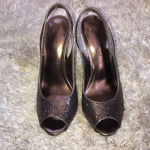 Brown open toed heels